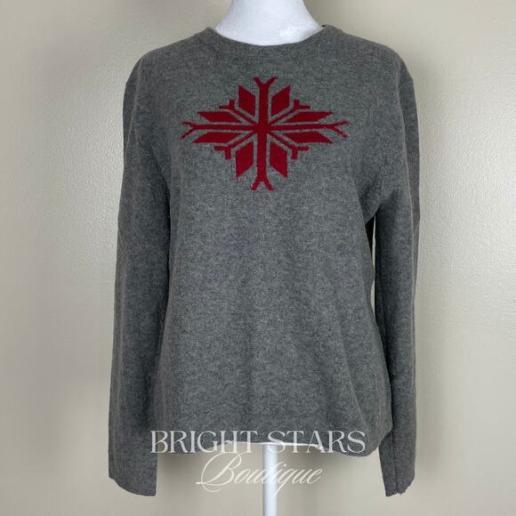 Gray Crew Neck Sweater with Red and White Snowflake Design - Picture 5 of 10